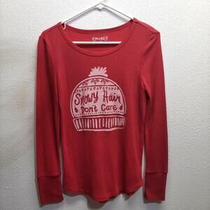 Mudd Thermal Waffle Knit Long Sleeve "Snowy Hair Don't Care" Girl Top l Size: 16